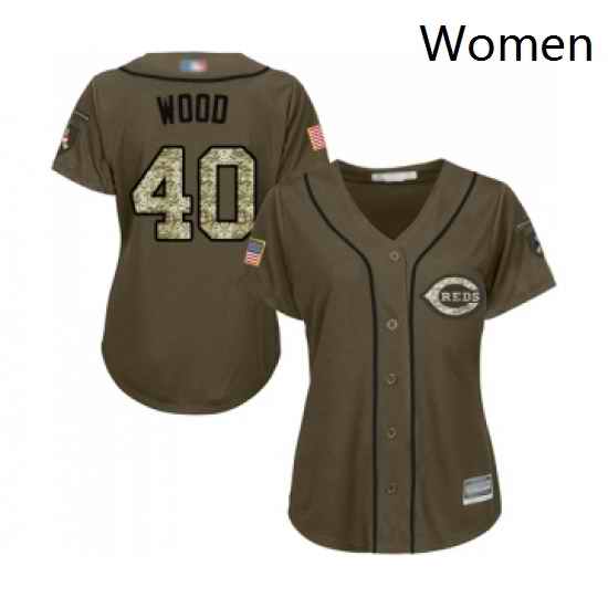 Womens Cincinnati Reds 40 Alex Wood Authentic Green Salute to Service Baseball Jersey